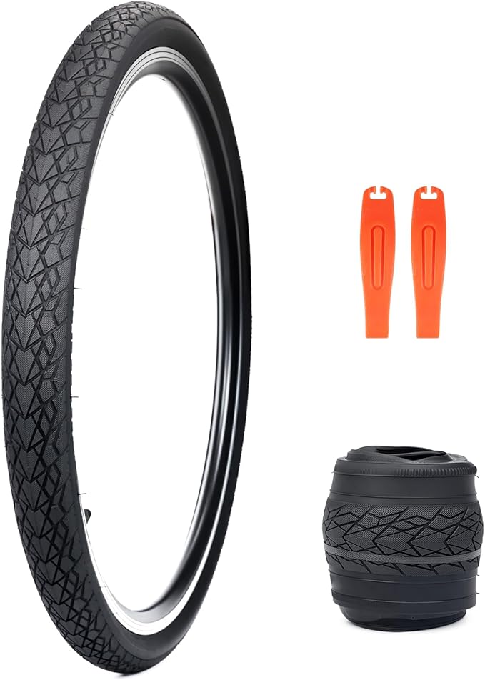 MEGHNA Bike Tire 20/24/26/27.5 inch Foldable Replacement Cruiser Bike Tire Mountain Bike Groove Anti-Slip with Tire Lever for Kids Hybrid Bike