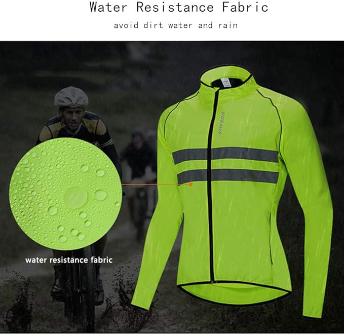 WOSAWE Men's High Visibility Cycling Wind Jacket Water Resistance Reflective Windbreaker