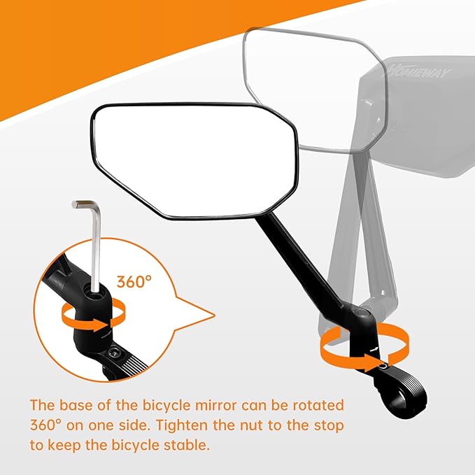 Bike Mirror, New Foldable Bicycle Mirror for Handlebar, 360° Adjustable Bar End Rear View Mirrors for E-bike, Mountain Bike, City Bikes & Scooter (Left 0.87-1")
