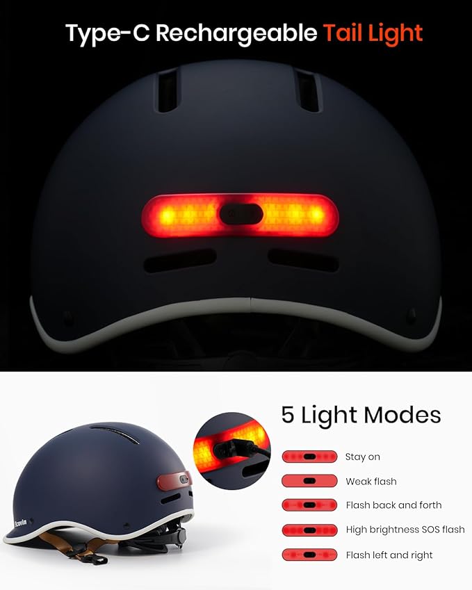 Bike Helmet for Adults with Rechargeable Rear Light, Adjustable Cycling Helmet for Men Women Youth - Safety Certified for Bicycle, Skateboard, Road Bike & Commuting
