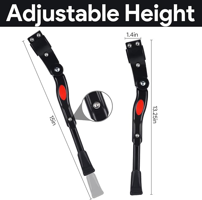 Bicycle Kickstand, Aluminium Alloy Bike Kickstand, Adjustable Bicycle Kickstand, Easy to Install Kick Stand, Rear Side Bike Stand, Non-Slip Foot for 24"-700C 16"-20" with Hex Wrench