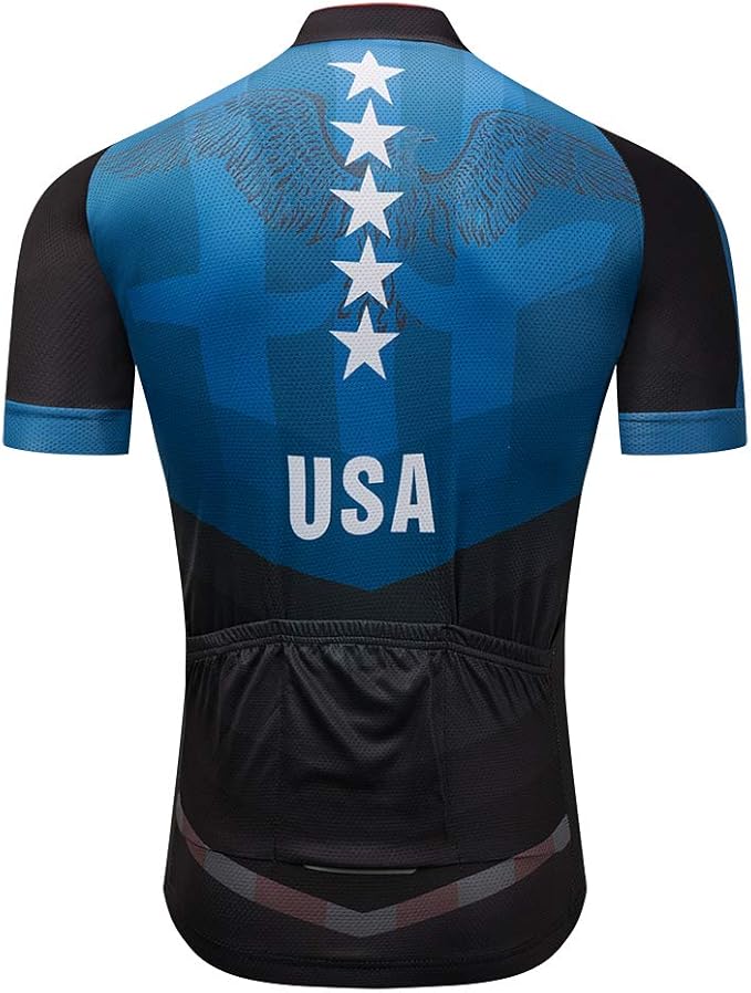 Cycling Jersey Short Sleeve USA Style Bike Tops with Pocket Reflective Stripe