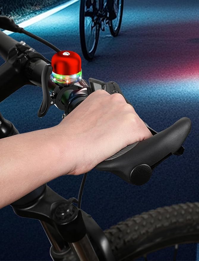 Bike Bell for Kids & Adults, Light up Bike Accessories Adjustable with Ferrules Fit for 0.74-1.25in(19-31.8mm) Bicycle Handlebars, Aluminum Made & Crisp Sound for Mountain Dirt Road Bike Ebike