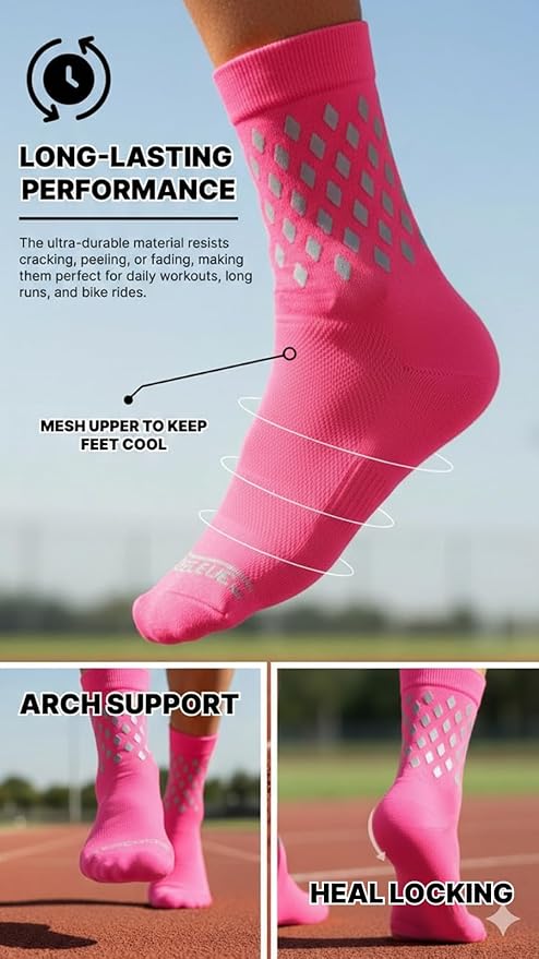 ReflecToes Reflective Socks for cycling and running - 330 Candle Power High Visibility Night Safety Gear - Biomotion Support