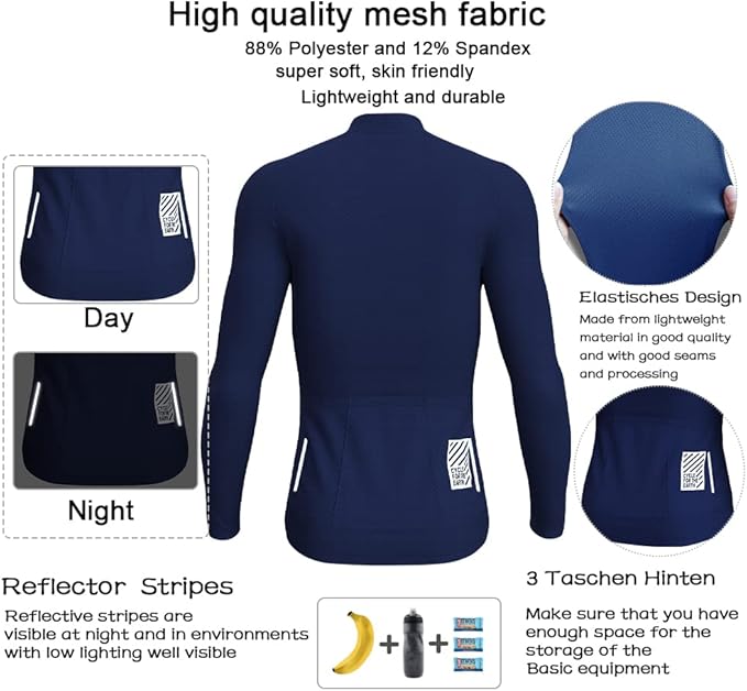 Men's Cycling Jerseys Long Sleeve Bike Biking Shirts Full Zip with Pockets Road Bicycle Clothing