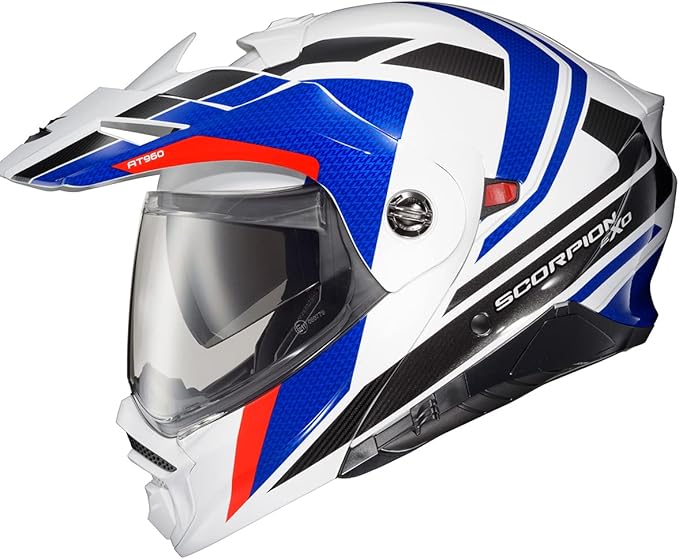 ScorpionEXO AT960 Modular Adventure Street Motorcycle Helmet with Bluetooth Ready Speaker Pockets DOT ECE Approved Hicks (Blue - Medium)