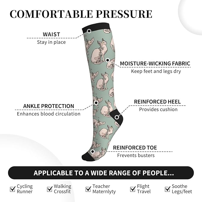 bassyil Compression Socks for Women & Men Circulation 15-20 mmHg Knee High Best Support for Nurses Travel Running Athletic