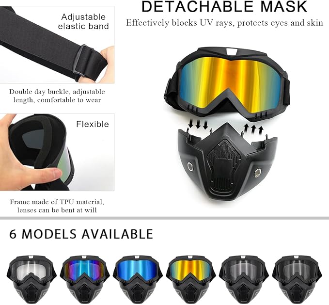 Motorcycle Helmet Goggles, Fog-Proof Goggle Face Protection Mask, Riding Racing Goggles For Men Women (Golden)
