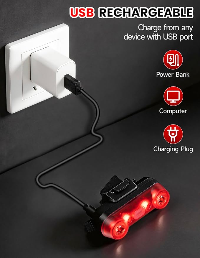 Bright Rear Bike Light with Built-in Hidden Anti-Theft GPS Tracker (iOS Only), USB-C Rechargeable & Waterproof Safety Bicycle Taillight for Night Cycling, Road & Mountain Bikes, Easy Strap Attachment