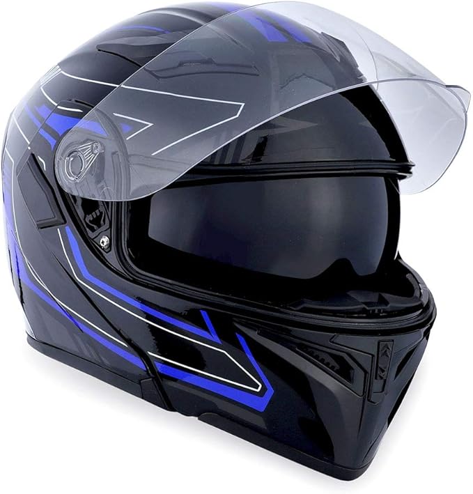 1Storm Motorcycle Modular Full Face Helmet Flip up Dual Visor Sun Shield: HB89 Arrow Blue
