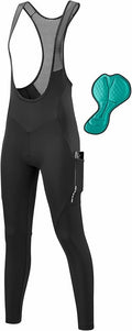 qualidyne Women's Thermal Fleece 4D Padded Cycling Bib Tights with Pockets, Ankle Zips, Full-Length for Cold Weather