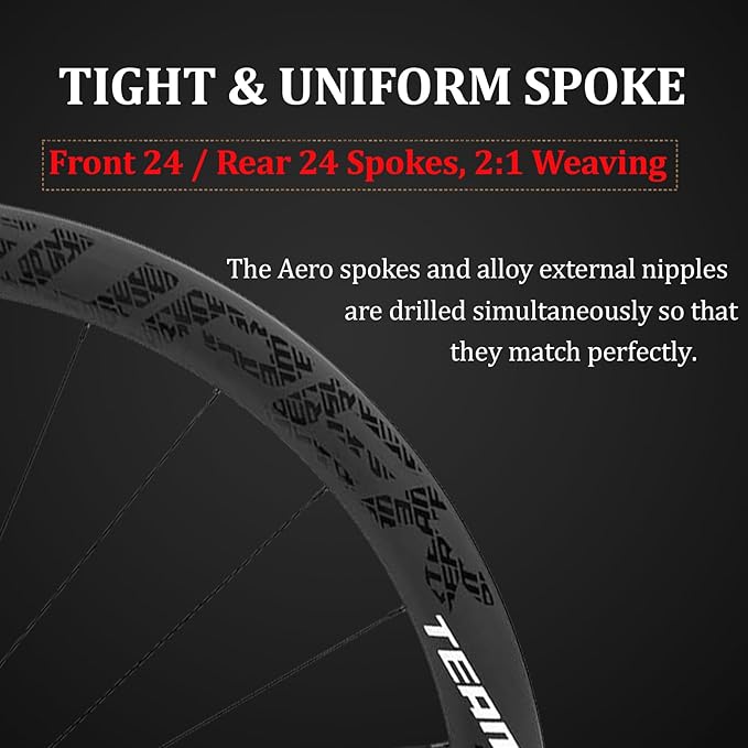 Superteam Carbon Wheelset Disc Brake 700c Road Bike Wheels 45/50/53mm Depth Tubeless Ready Cycling Wheels, for 8-12 Speed Center Lock / 6 Bolt, Thru Axle/QR Type