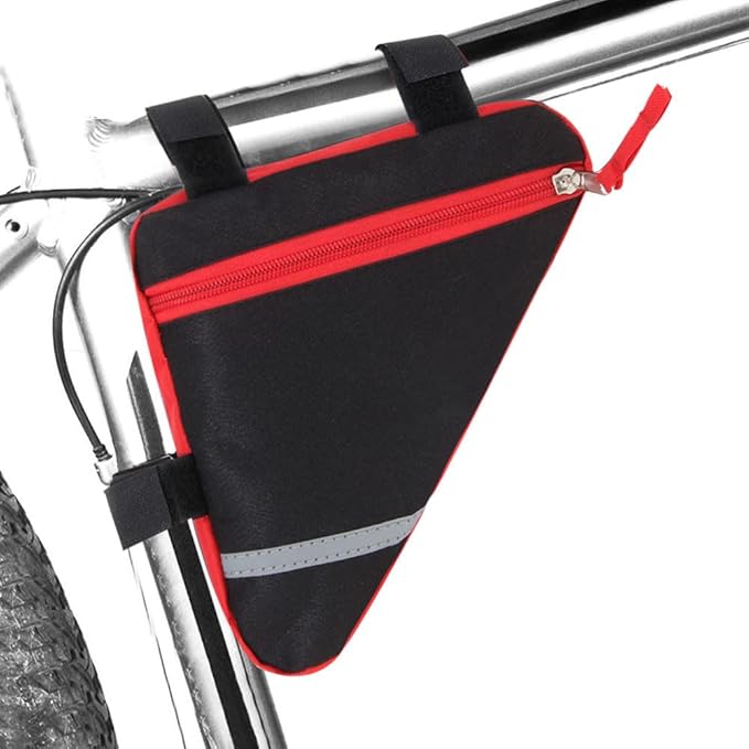 2 Pieces Bike Triangle Bag, Waterproof Bicycle Front Tube Frame Triangle Bag with Double-Sided Reflective Decoration (Red)