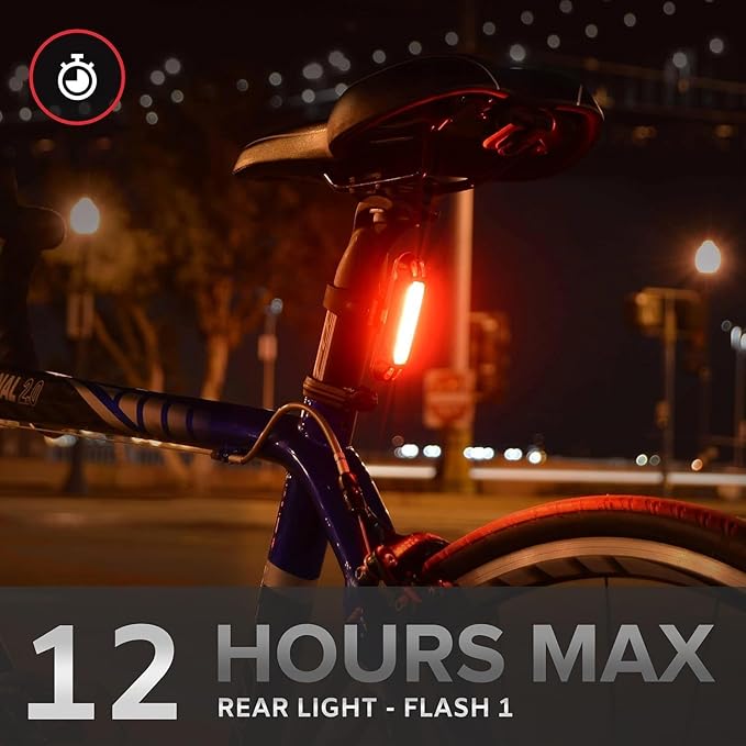 LINE-120 Front & Rear Bike or Skateboard Lights – USB Rechargeable LED Headlight & Taillight Set – Accessories for Bicycle, Longboard & Skateboard Safety