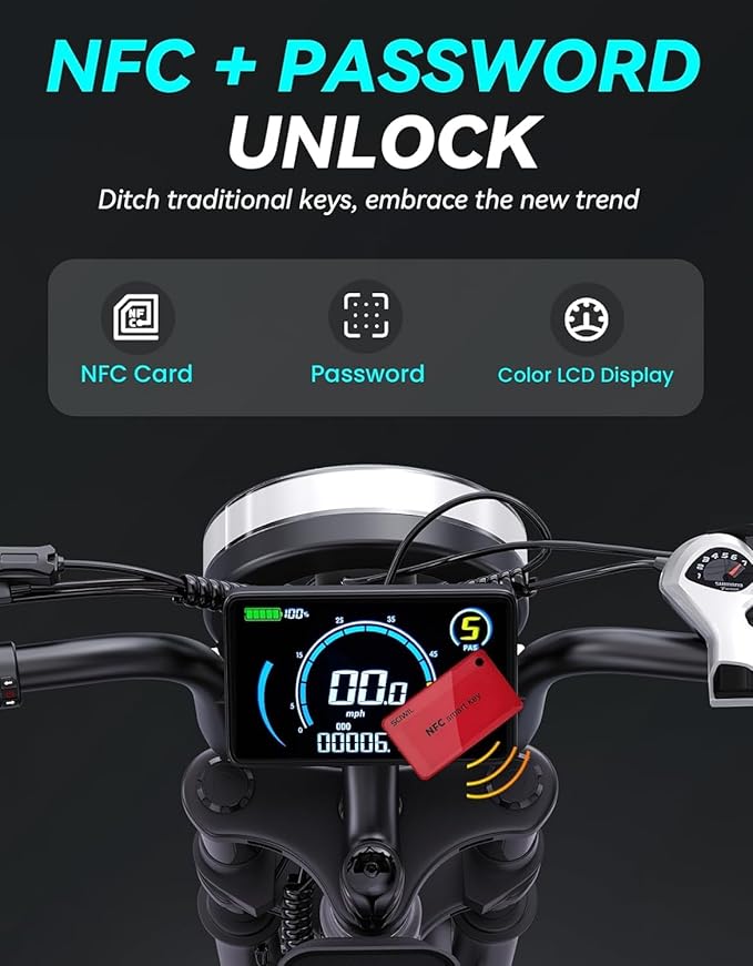 F6/F6S/F6PRO Electric Bike for Adults with NFC & Password Unlock, 4000/2000/1500W, 50/40/33MPH, 60V 30Ah, 48V 15/25Ah E-Bike, 100-60 Miles Electric Motorcycle, 20" Fat Tire Electric Dirt Bike