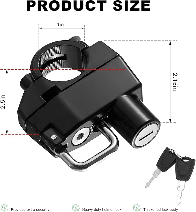 Motorcycle Helmet Lock, Anti-Theft Handlebar Mount Helmet Security Holder Hook with 2 Keys, Aluminum Alloy Helmet Safety Lock for Motorbike Scooter Street Bike Dirt Bike