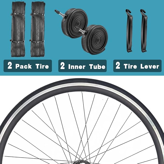 1 or 2 Pack 700X23C/25C/28C/35C Road Bike Tires with or Without 2 Inner Tubes Presta Valve and 2 levers for City Commuter Road Pavement Garden Trail Bike Tires