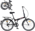 24 Inch Folding Bike for Adults, Steel Frame Single Speed City Commuter Bicycle, Dual V-Brake Portable Compact Bike with Fenders for Men Women
