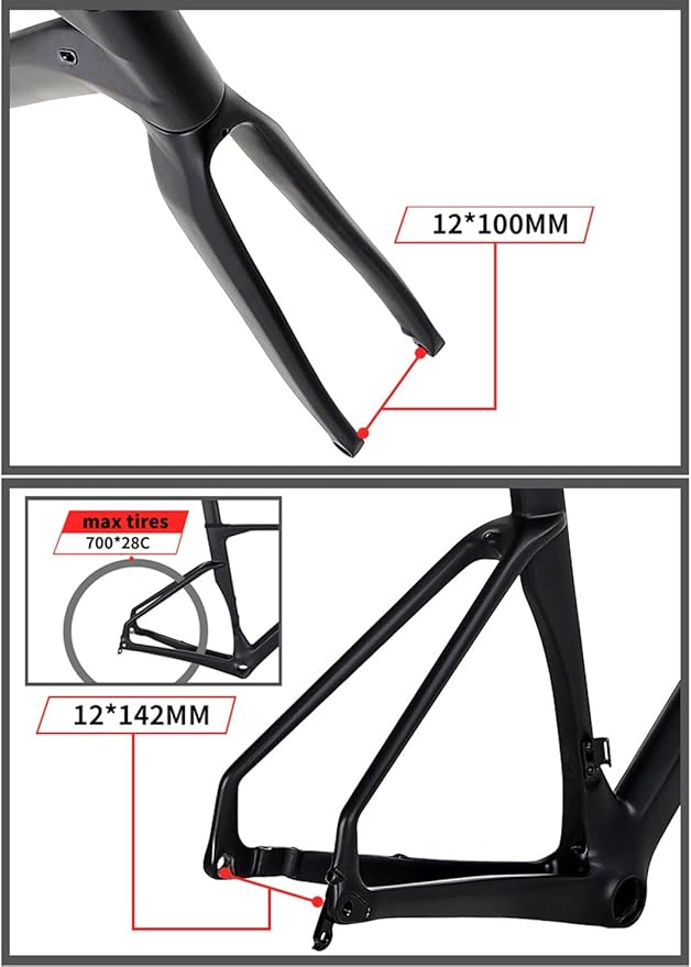 700c Road Bike Frameset Lightweight Carbon Racing Frame 43.5/46/48/50/52/54CM Internal Routing Disc Brake Frame Thru Axle 100mm/142mm(46CM)