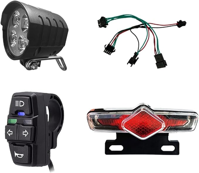Electric Bike Front Light Rear Light DK336 Switch Cable Kit, 12V-72V LED Light Set Headlight-Taillight Combinations Suit for E-Bike Retrofit