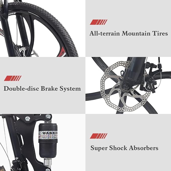 26 ich Folding Mountain Bike, 21 Speed High Carbon Steel Mountain Bike for Adults with 26 Inches Durable Tires, Front Suspension Folding Bicycle for Women and Man | 26 ich, High Carbon Steel, Durable Tires, Front Suspension, Folding Bicycle