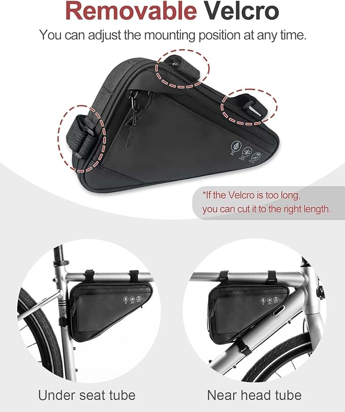 Bike Frame Bag 2L, Water Resistant Bicycle Triangle Storage Pouch, Slim Top Tube Pack for MTB Mountain Road Commuter Cycling, Under Seat Gear for Phone Tools Accessories