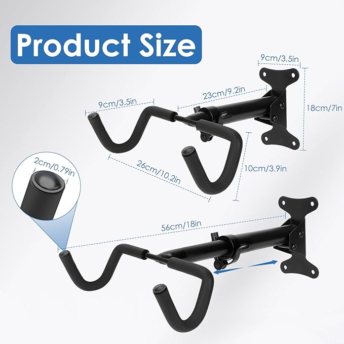 Bike Rack Garage, Bike Wall Mount, Bike Wall Mounted Holder Hook, Heavy-Duty Adjustable Bike Wall Rack, Hang Your Road, Mountain or Hybrid Bikes in Garage or Home, With EVA Foam Padded (2 Pack)