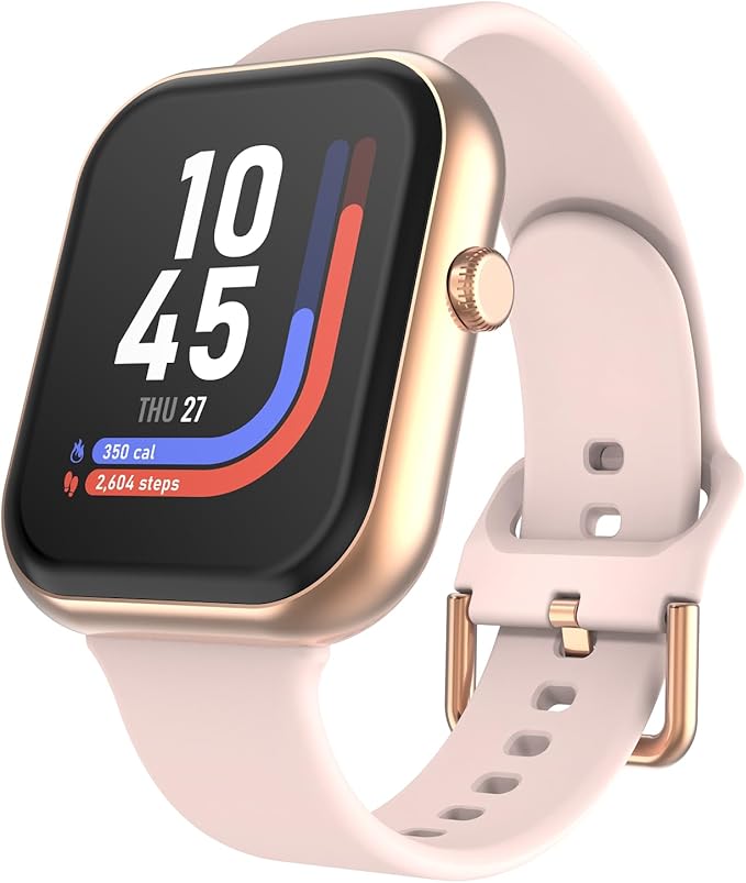 iTouch AIR 5 Smartwatch - 1.85" AMOLED Display, Bluetooth Calling, 100+ Sports Modes, Heart Rate, SpO2, Sleep & Stress Tracking, IP68, 7-Day Battery Life (Rose Gold Case w. Blush Silicone Band)