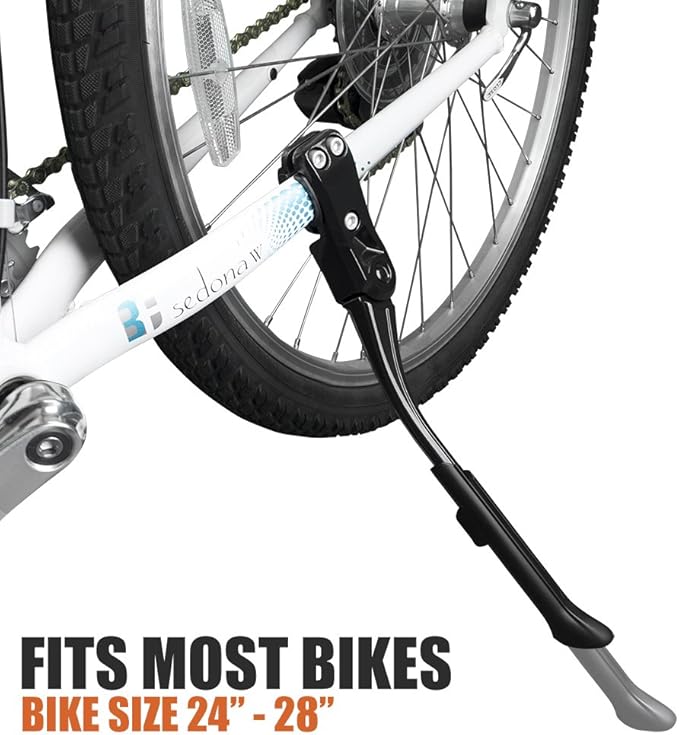 BV Rear Bike Stand for 24"-28" Bikes - Adjustable Bike Kickstand for Adult Bike with 8 Height Levels, Non-Slip Foot & Clamp Grip - Weather-Resistant Aluminum Alloy Bicycle Stand for Road, Mountain BMX