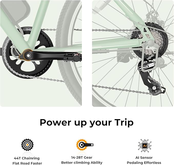 Jasion EB5 Electric Bike for Adults with Peak 1000W Brushless Motor, 40Miles 20MPH Commuting Electric Mountain Bike with 360Wh Removable Battery, 7-Speed, 26" Tires and Front Fork Suspension