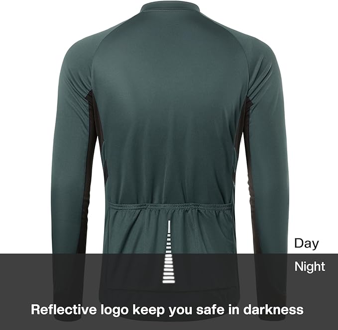 ARSUXEO Men's Full Zipper Long Sleeves Cycling Jersey Bicycle BikingBike Shirt 6030