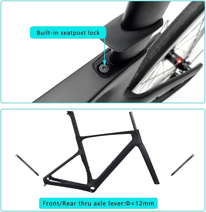 Carbon Fiber Road Bike Frameset 700C 46/48/51/54cm Disc Brake Breaking Wind Racing Frames Front12×100mm Rear12×142mm Thru Axle Frame with Fork Internal Routing