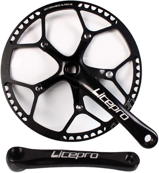 BUCKLOS Folding Bike Crankset 170mm, 130 BCD Round Single Speed Chainring 45T 47T 53T 56T 58T, Bicycle Aluminium Alloy Ultralight Sprocket Cranksets Arm, fit 14/16/20 inch Foldable Track Road Bike