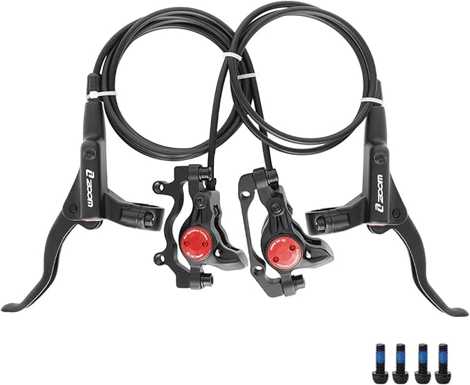 Zoom HB875 Hydraulic Disc Brakes Set, Black, Mountain Bike Left Front 1400mm Right Rear 800mm, Adapter Fit EBike Fat Bike Bicycle for Mountain Bike, Road Bike