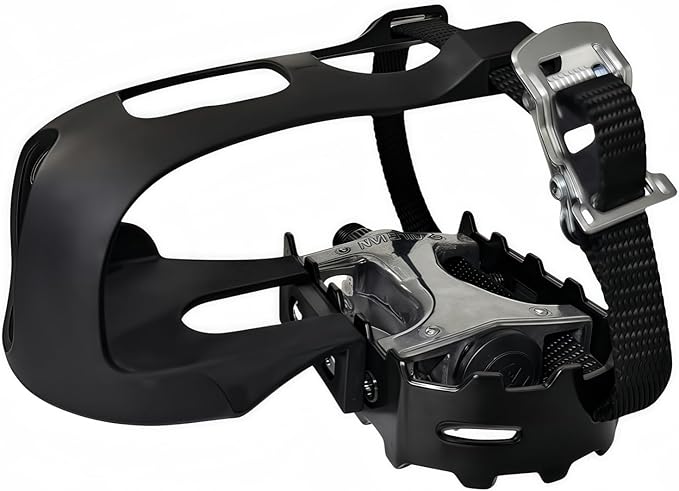 YBEKI Pro-Grade Spin Bike Pedals with Toe Clips & 4D Adjustable Straps - 9/16" Alloy Spindle for Mountain Road Bikes/Peloton/Schwinn/Sunny Bikes | 500lb Load Capacity + 12-Month Warranty