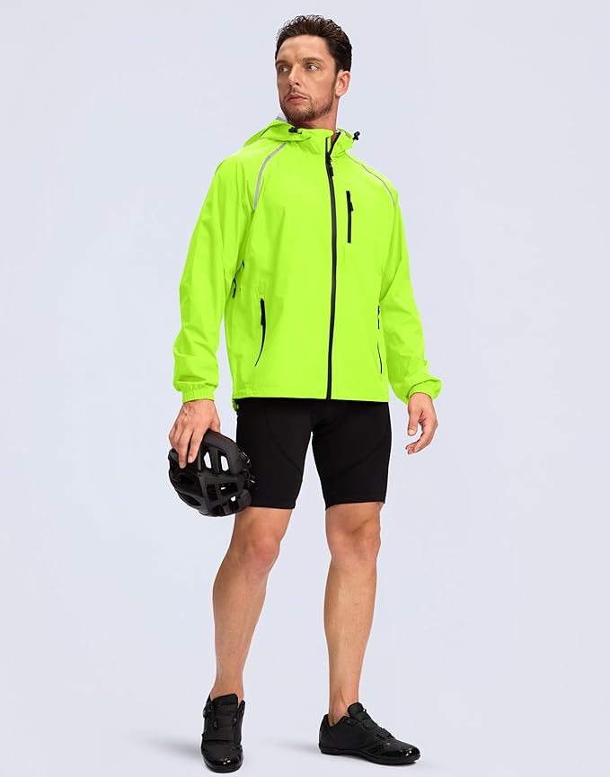Bikewa Men's Cycling Rain Jackets Waterproof Running Bike Windbreaker Lightweight Packable Hooded Jacket