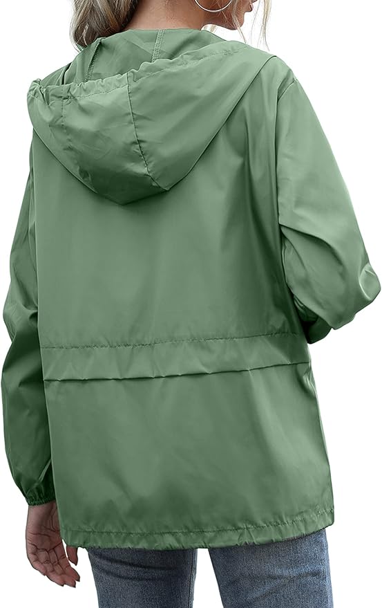 Women's Waterproof Raincoat Lightweight Rain Jacket Hooded Windbreaker with Pockets for Outdoor