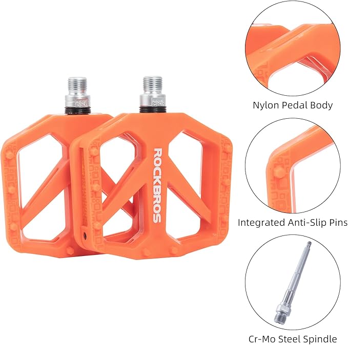 ROCKBROS Mountain Bike Pedals MTB Pedals Bicycle Flat Pedals Nylon 9/16" Sealed Bearing Lightweight Design for Road Mountain BMX MTB Bike
