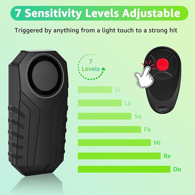 113dB Bike Alarm, Motorcycle Alarm, Bicycle Alarms with Remote, Moped Alarm System, Car Vibration Sensor Alarm, Universal Strap Fits All Handlebar Sizes, IP65 Waterproof Super Loud, 10Pack