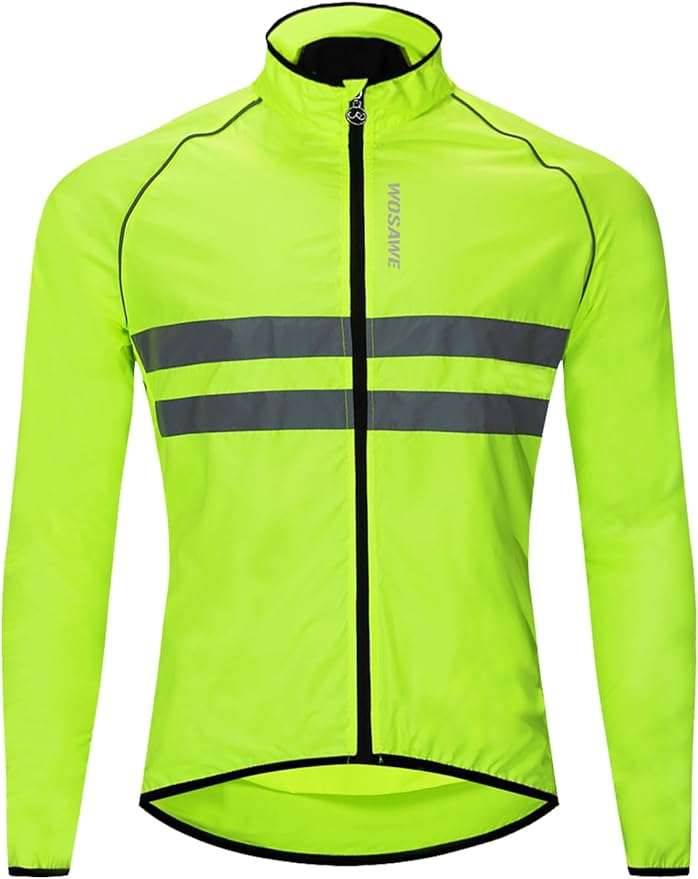 WOSAWE Men's High Visibility Cycling Wind Jacket Water Resistance Reflective Windbreaker
