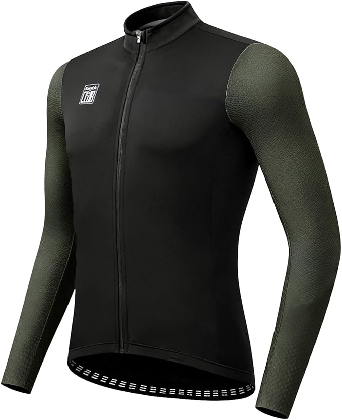 Santic Cycling Jersey Men's Long Sleeve Bike Reflective Full Zip Bicycle Shirts with Pockets