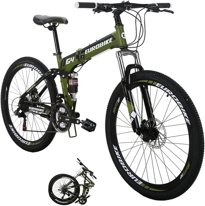 EUROBIKE Adult Folding Mountain Bike HY G4/G6 Foldable Bicycle for Women 26 Inch Wheels 21 Speed Mens Folding Bike Dual Suspension MTB Bicycle
