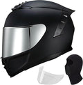Full Face Motorcycle Helmet,Helmets for Adults Motorcycle, MG611 Motorbike Racing Street Bike Helmets with Black Visor for Men Women,DOT Approved (Matte Black-Sliver+ Mask, XL)