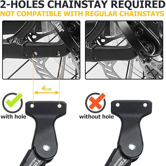 Bike Kickstand Enhanced,Rear Side/Center Mount,Aluminum Alloy Bicycle Kick Stand Adjustable Kickstand for Adult Bike 700C 24" 26" 28" 29 Mountain Road Bike(Black 2 Screw 24-29in Bike)
