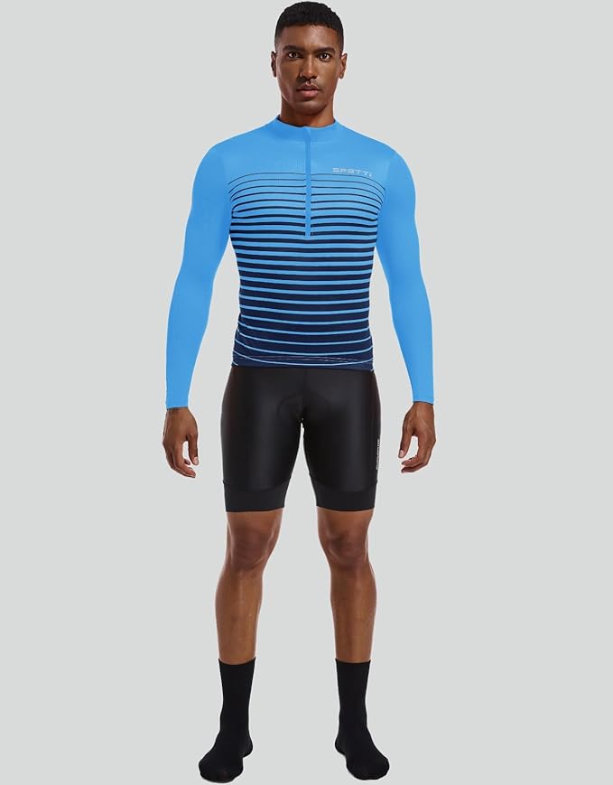 Spotti Men's Cycling Bike Jersey Long Sleeve with 3 Rear Pockets - Moisture Wicking, Breathable, Quick Dry Biking Shirt