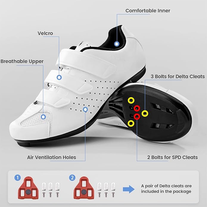 Men's Cycling Shoes – 2 & 3 Bolt Look Delta Cleat Spin Bike Shoes - Compatible with SPD Clips – Perfect for Indoor & Outdoor Road Cycling