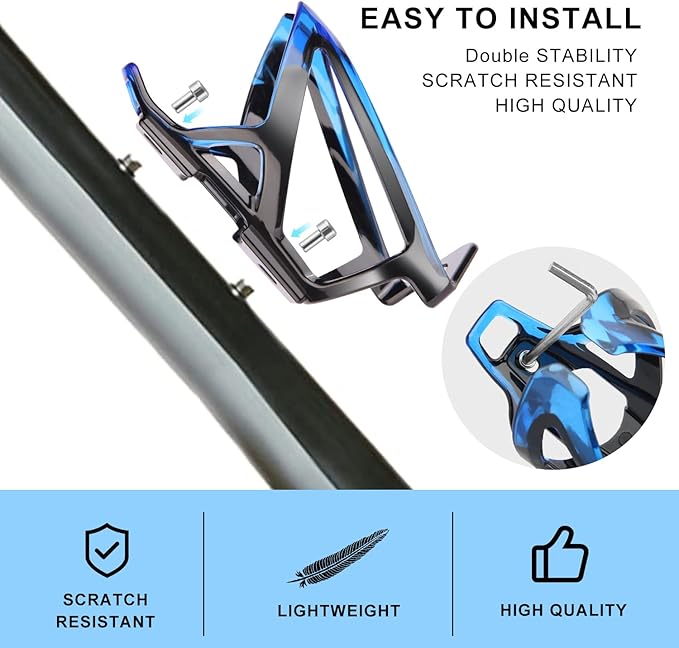 Bike Water Bottle Holder with Screws Lightweight Cycling Bicycle Water Bottle Holder for Road, Mountain Bike (Black Blue)