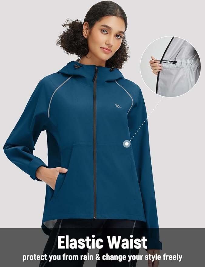 baleaf Women's Rain Jackets Waterproof Windbreaker Packable Lightweight Cycling Running Jacket Hiking Gear Reflective Hooded