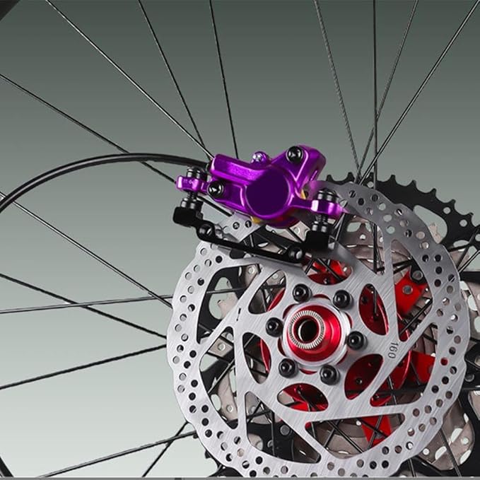 Bicycle Hydraulic Disc Brake Set, Front 800Mm Rear 1400Mm Hose 2-Piston MTB Brake System With 160Mm Rotors For Mountain Bike, 370N Stopping Power(Purple)