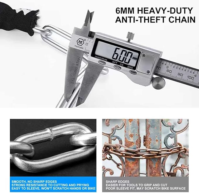 Venzio Heavy Duty Bike Chain Lock, 6mm Steel Security Chain with 2 Keys, 4FT (1200mm) Anti-Theft Bicycle Lock, Waterproof Sleeve and Zinc Alloy Cylinder for Bike, E-Bike, Scooter, Door, Fence